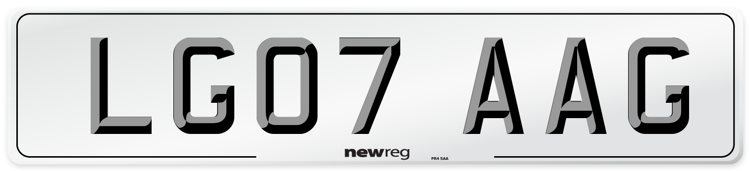 LG07 AAG Number Plate from New Reg